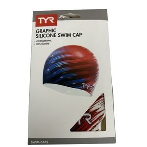 NEW TYR Swimming Silicone‎ Swim Cap Patriotic USA Red White Blue Hypoallergenic